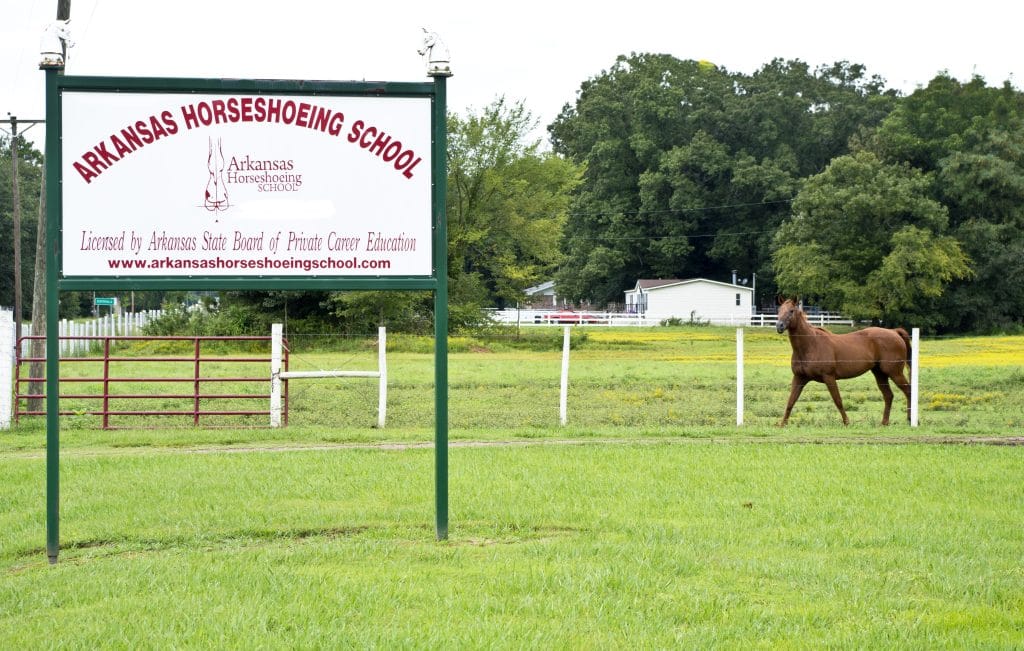 Arkansas Horseshoeing School sign